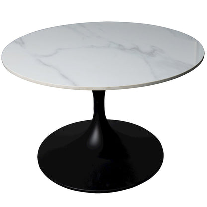 Verve Coffee Table Black base with 27" round White Sintered Stone top