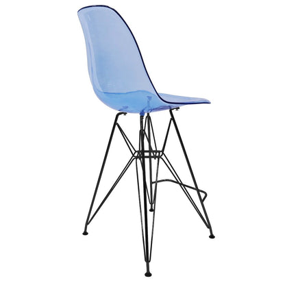 Modern Acrylic Bar stool Cresco Collection Black Base with Trans Blue seat