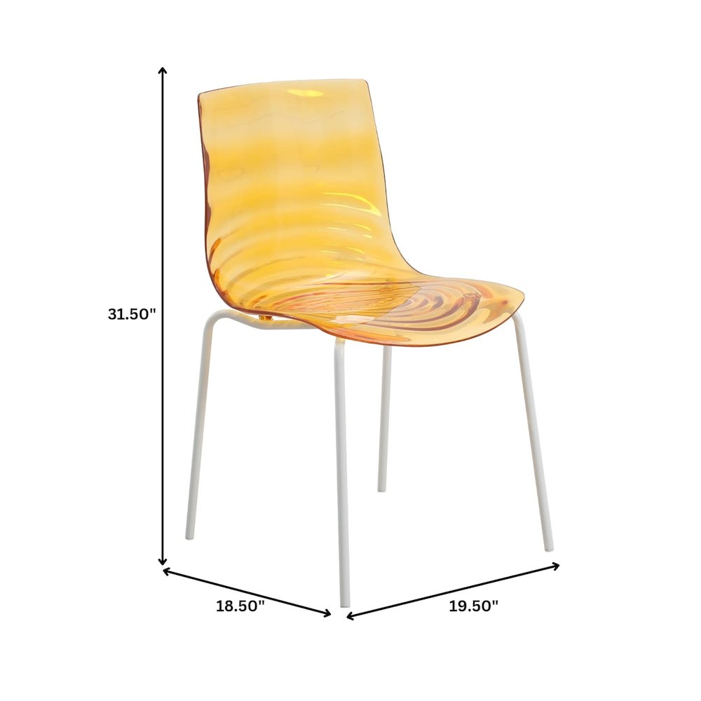 Astor Water Ripple Design Dining Chair in White Base Orange Seat Set of 2