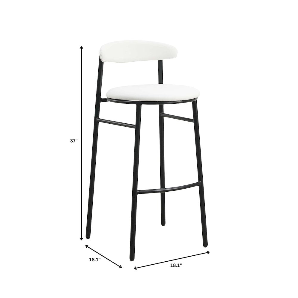 Lume Collection Modern Bar Stool in White Set of 2