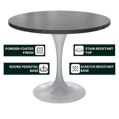 Verve Collection 36 Round Dining Table, White Base with Sintered Stone Black Top