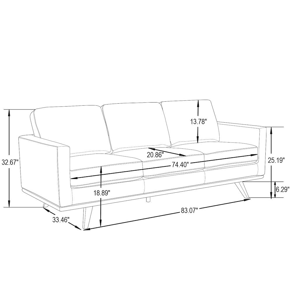 Chester Modern Leather Sofa With Birch Wood Base