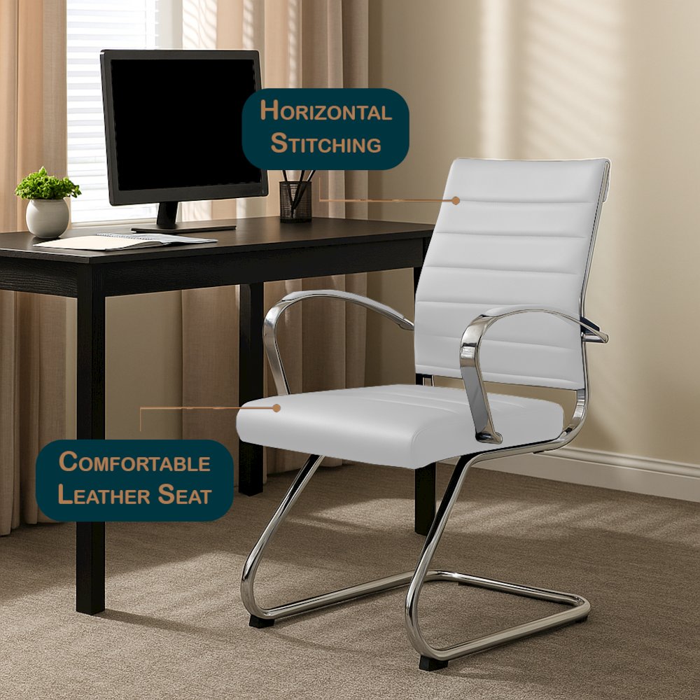 Benmar Home Leather Guest Office Chair in White