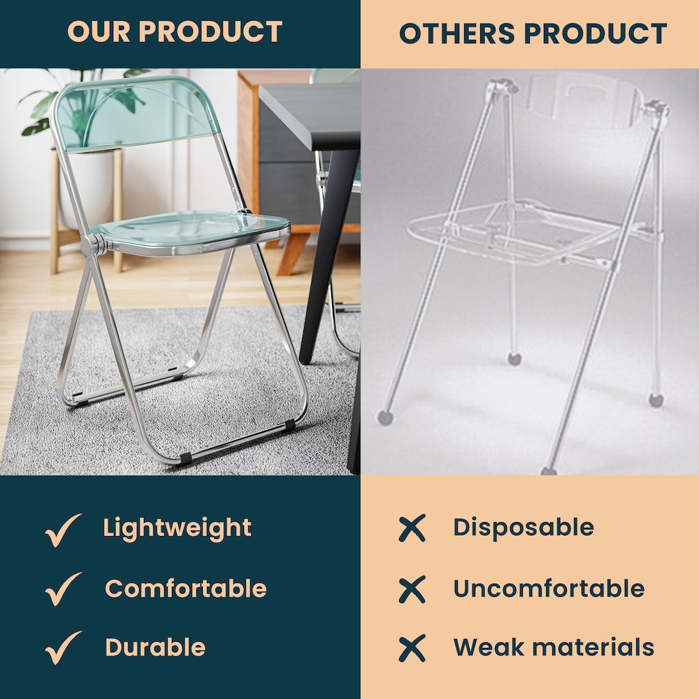 Lawrence Acrylic Folding Chair With Metal Frame, Set of 4