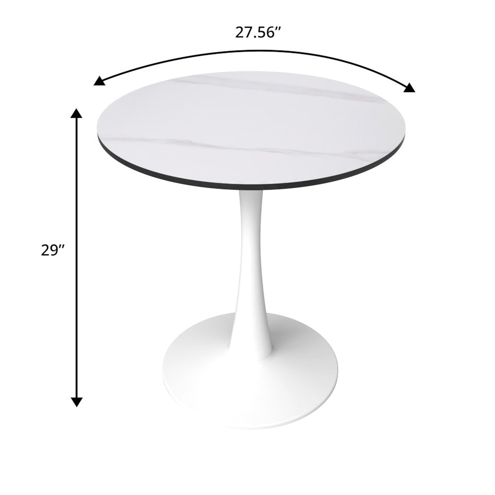 Bristol 27 round dining table White base with White Sintered stone Top