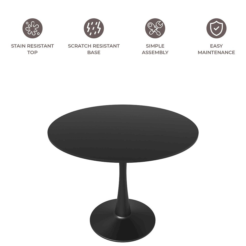 Bristol, 40" Round dining table in Black Base with Black top