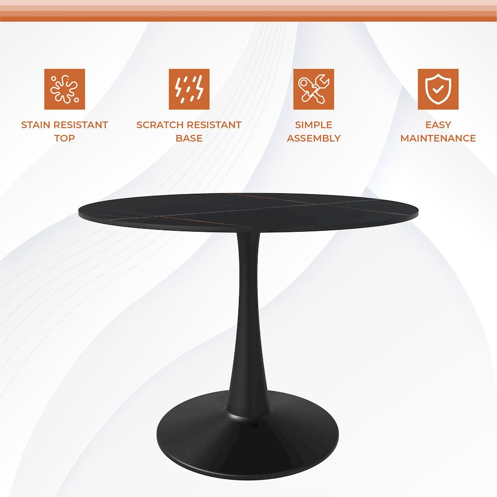 Bristol 40" round dining table Black base with Black Sintered stone Top