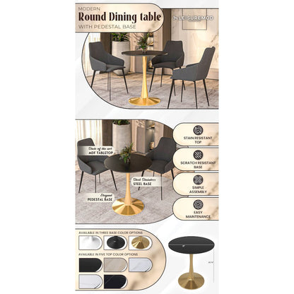Bristol 27" round dining table Gold Base With Black Top