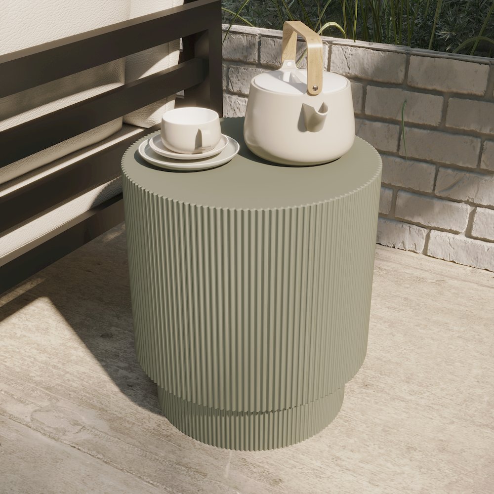Eden Collection Fiberglass Outdoor Side Table in Olive Green