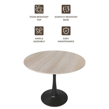 Bristol 31" Round Dining Table Black Base with Sintered Stone Natural Wood Top