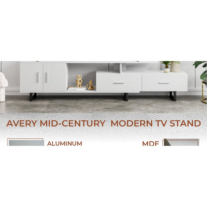 Avery Mid-Century Modern TV Stand with MDF Cabinet and Powder Coated Steel Legs
