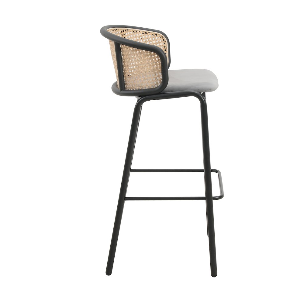 Ervilla Mid-Century Modern Wicker Bar Stool in Grey