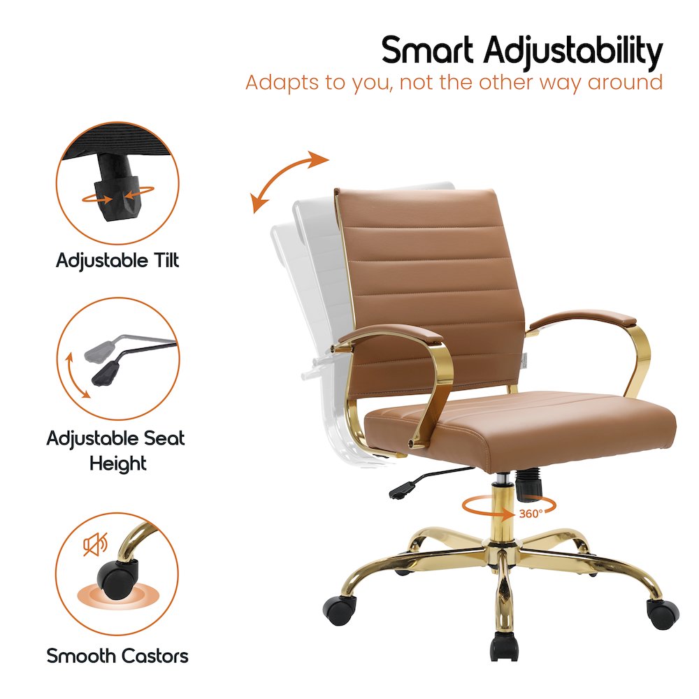 Benmar Home Leather Office Chair With Gold Frame