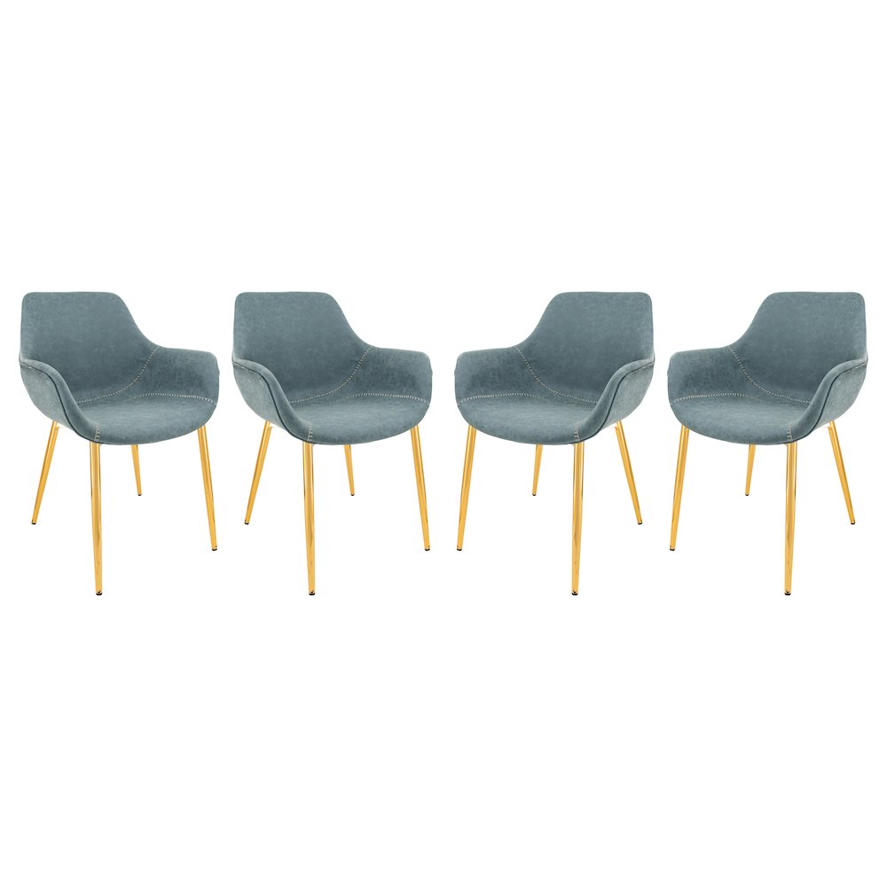 Markley Modern Leather Dining Arm Chair With Gold Metal Legs Set of 4