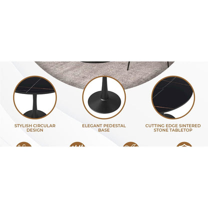 Bristol 24 round dining table Black base with Black Sintered stone Top