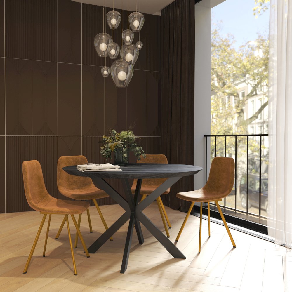 Markley Modern Leather Dining Chair With Gold Legs