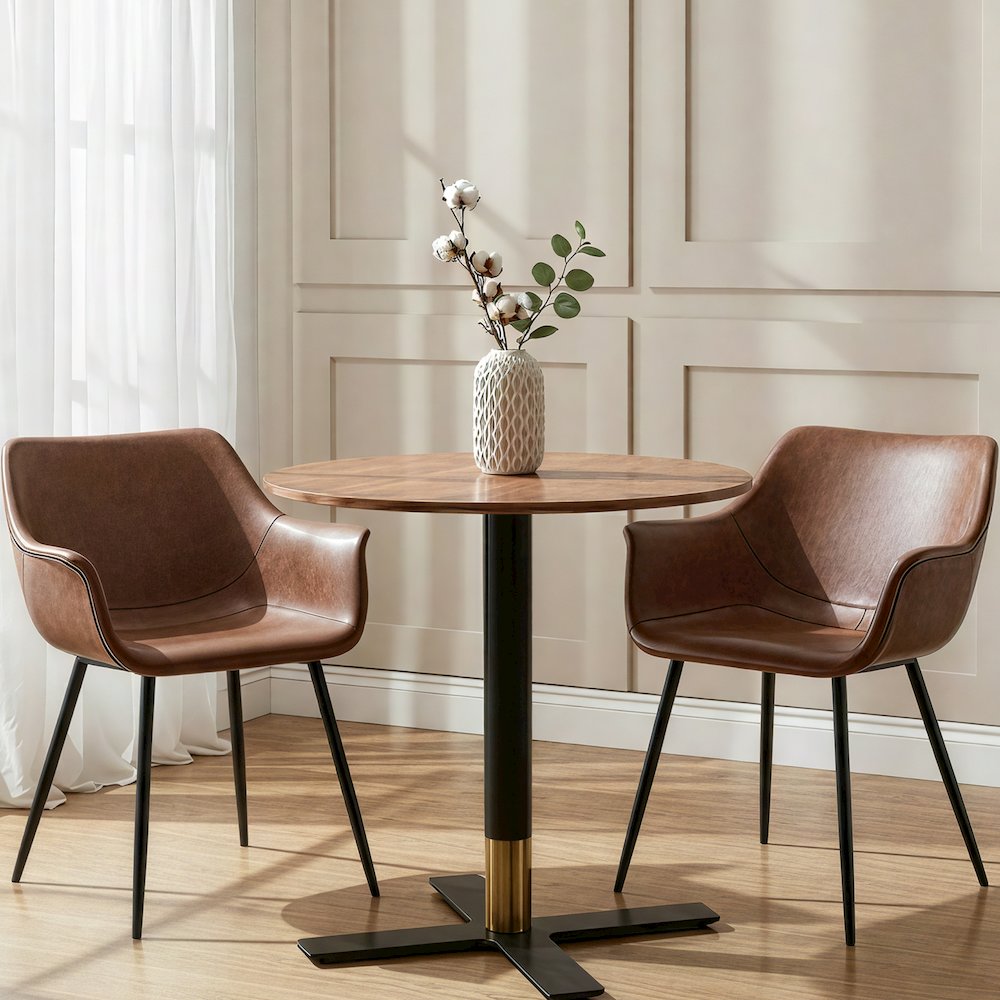 Markley Modern Leather Dining Arm Chair With Metal Legs