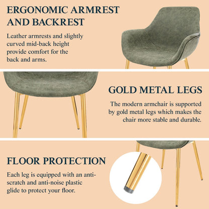 Markley Modern Leather Dining Arm Chair With Gold Metal Legs