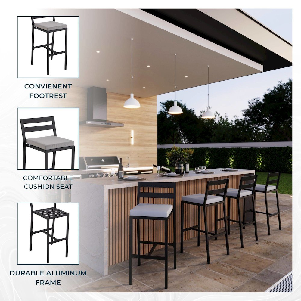 Chelsea Collection Modern Aluminum Outdoor Bar Chair Set of 2