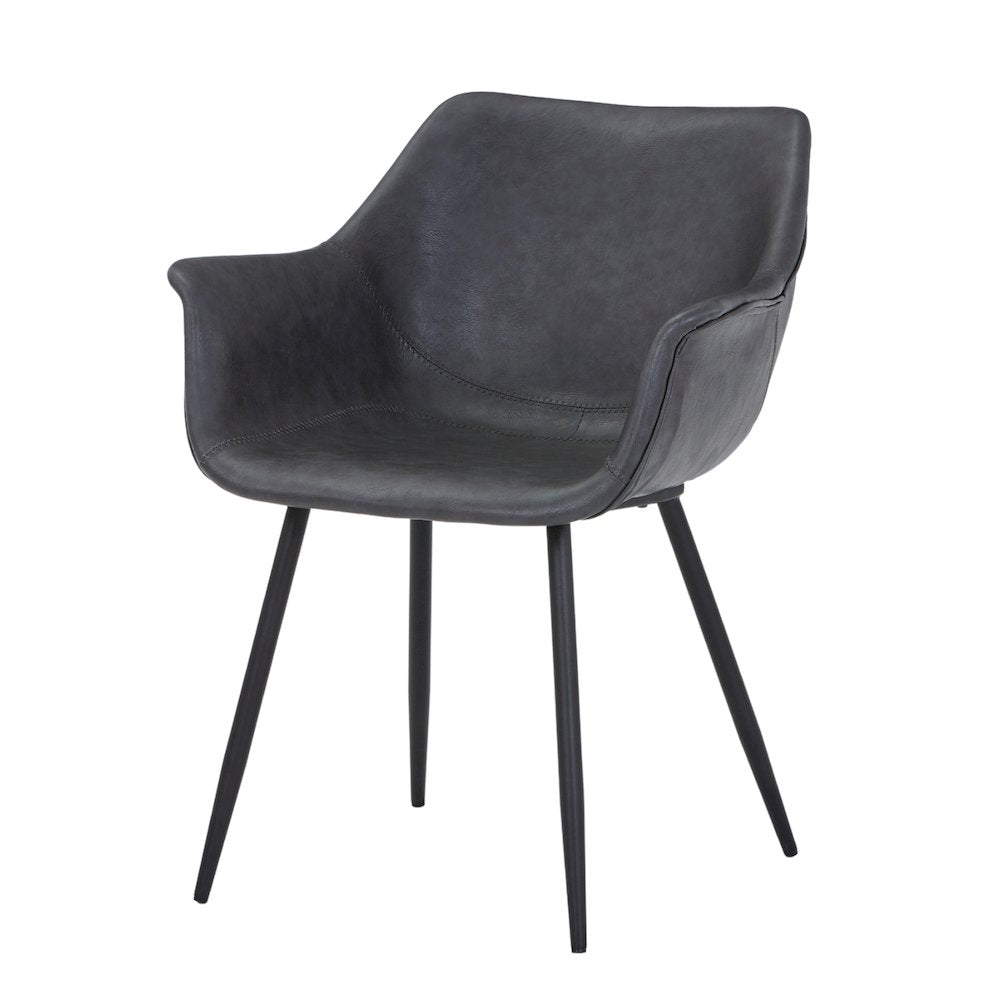 Markley Modern Leather Dining Arm Chair With Metal Legs