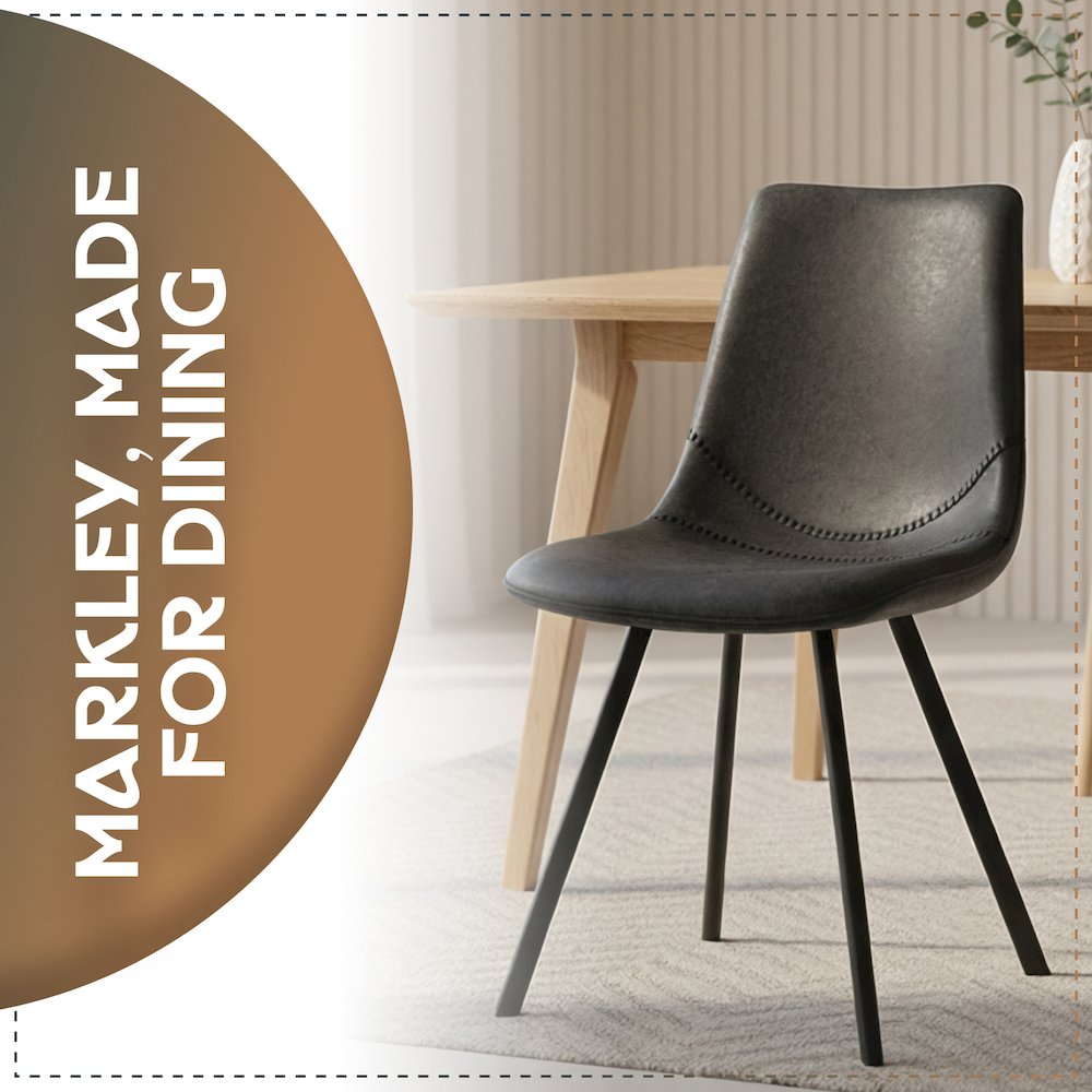 Markley Modern Leather Dining Chair With Metal Legs