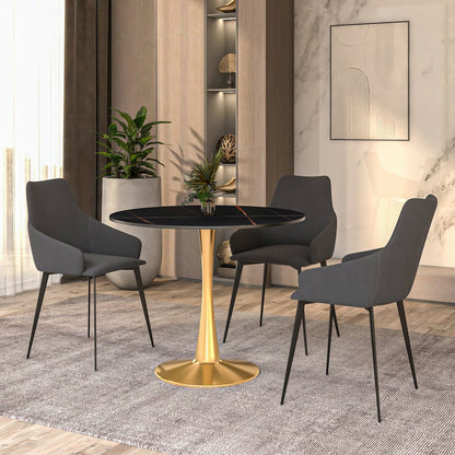 Bristol 31" round dining table Gold base with Black Sintered stone Top