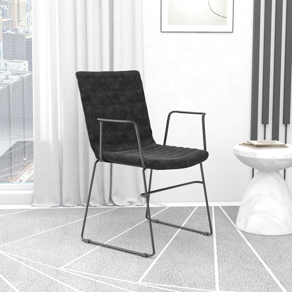 Zylar Series Office Guest Arm Chair in Charcoal Leather
