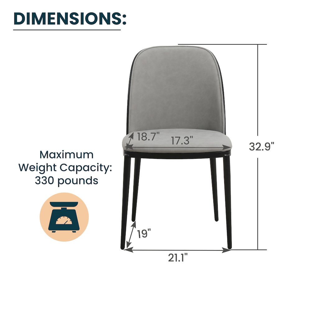 Tule Collection Dining Chair, Black Frame With Light Grey Leather