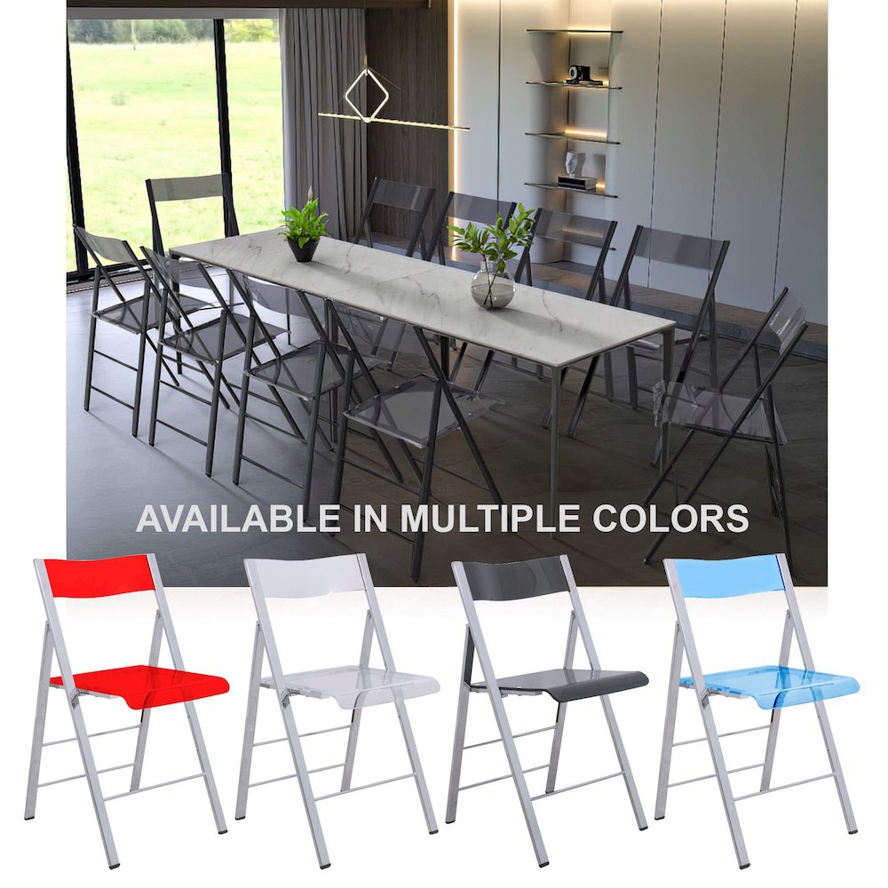Menno Modern Acrylic Folding Chair Black Frame With Trans Black Seat Set of 2