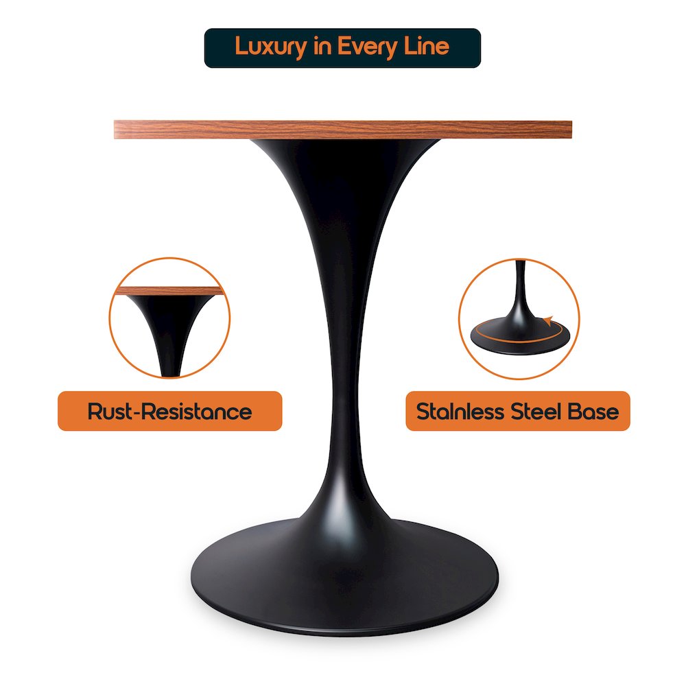 Verve Collection 24 Square Dining Table, Black Base with Cognac Brown MDF Top