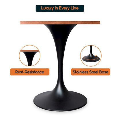 Verve Collection 24 Square Dining Table, Black Base with Cognac Brown MDF Top