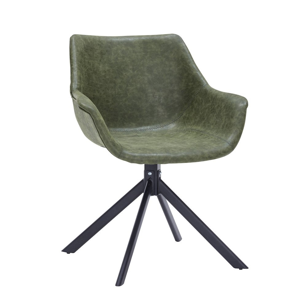 Markley Modern Leather Dining Swival Arm Chair in Green