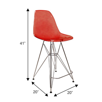 Cresco Modern Acrylic Barstool with Chrome Base and Footrest in Transparent Red