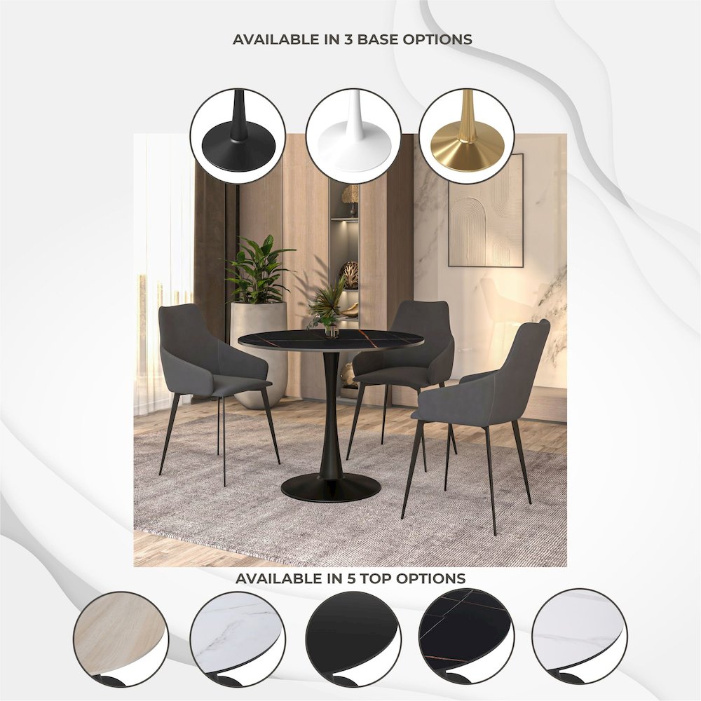 Bristol 35" round dining table Black base with Black Sintered stone Top