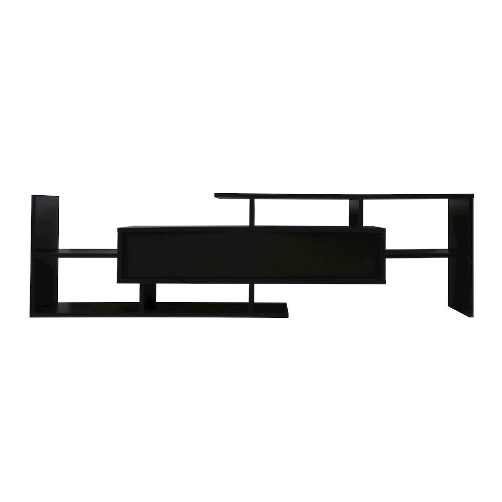 Surrey Modern TV Stand with MDF Shelves and Bookcase in Ebony