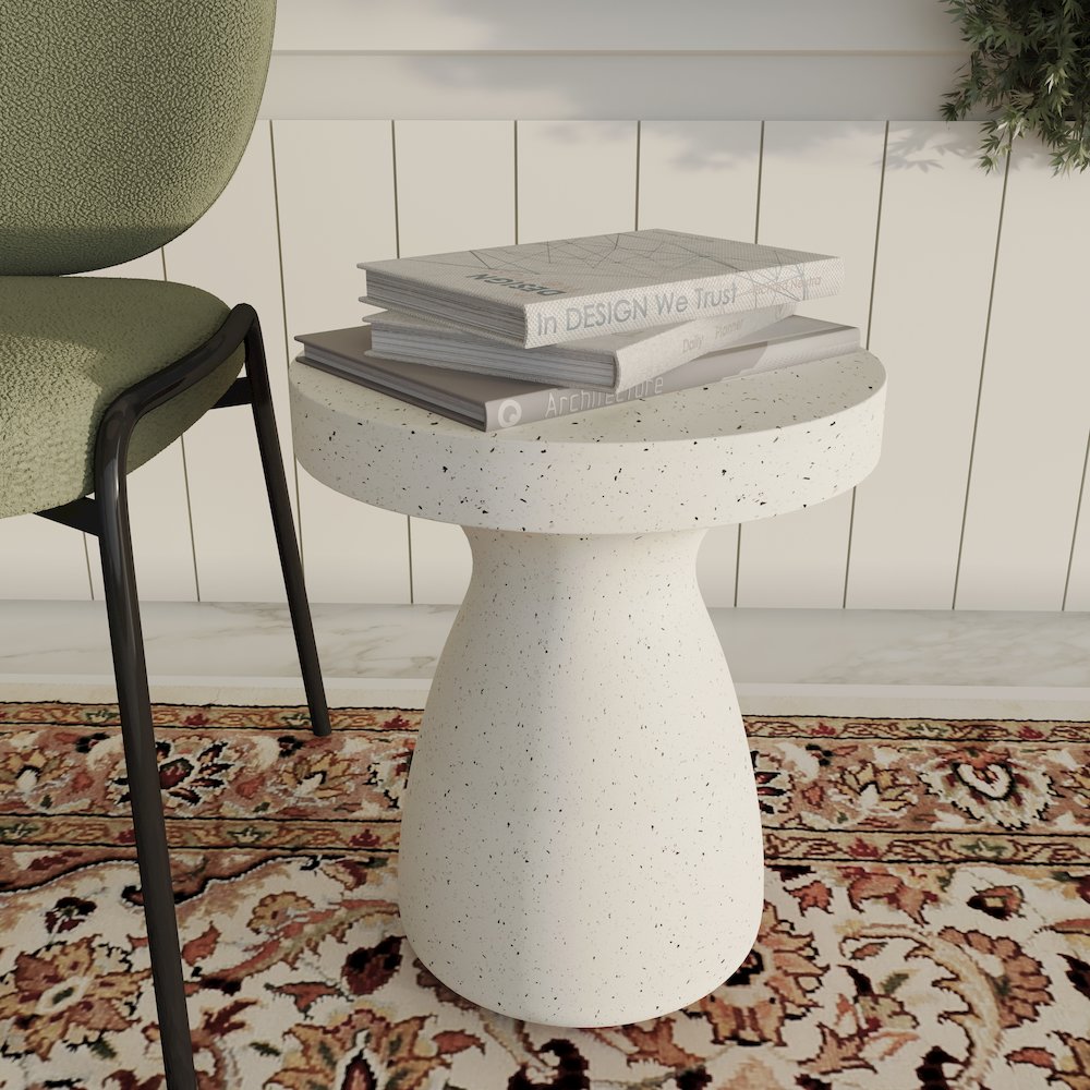 Modern Side End Table Wisp Series In Terrazzo White