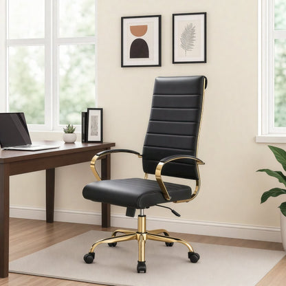 Benmar High-Back Leather Office Chair With Gold Frame
