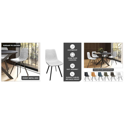 Markley Modern Leather Dining Chair With Metal Legs, Light Grey