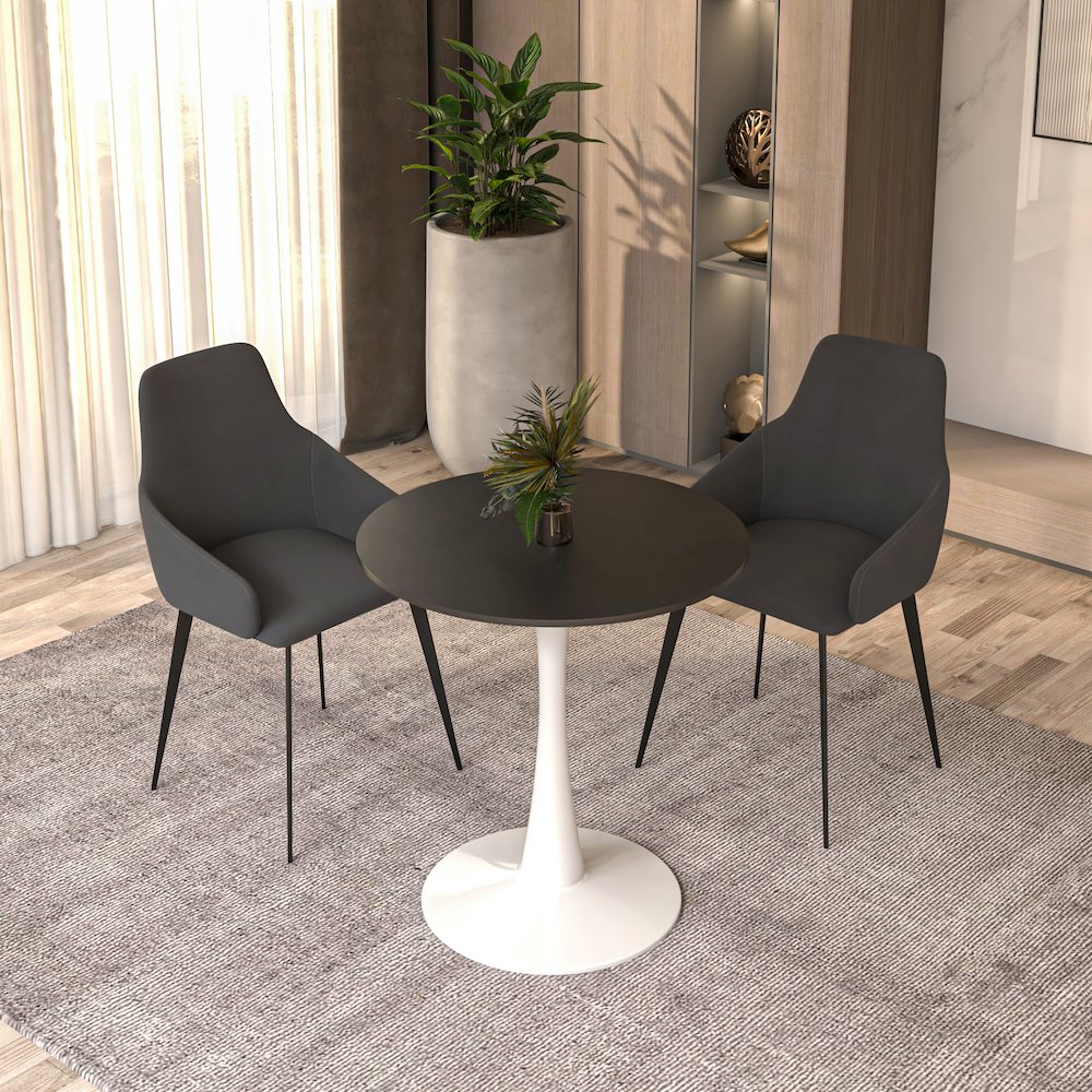 Leisyremod Bristol 24" Round Dining Table White base with Black top