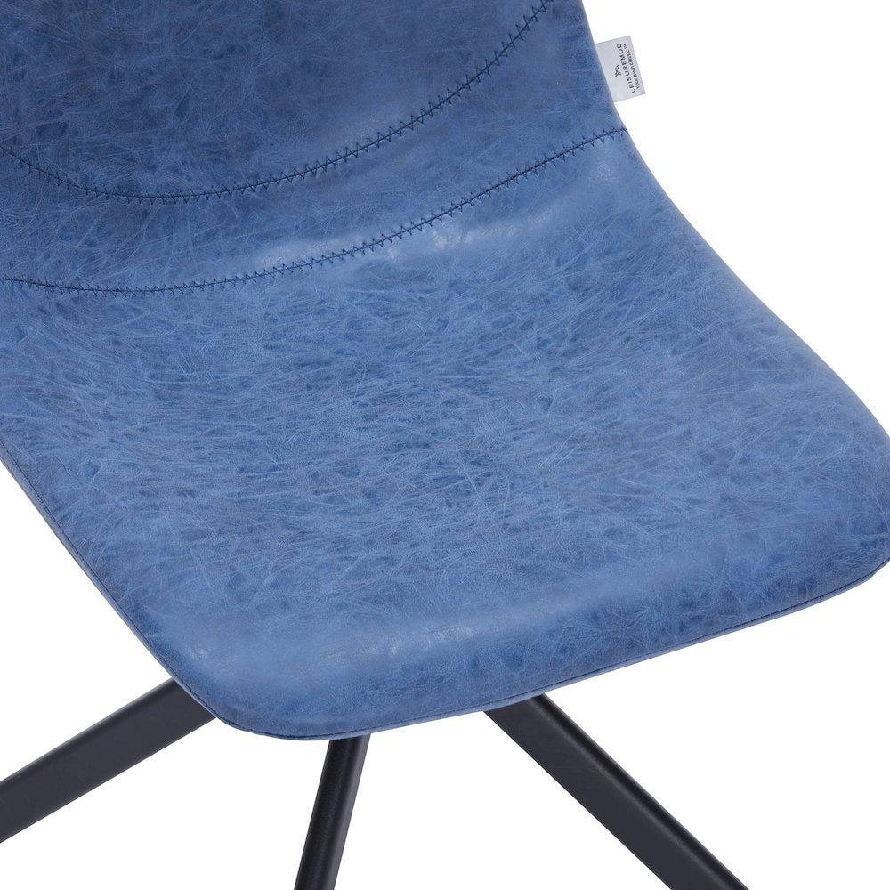 Markley Modern Leather Swival Dining Chair With Metal Legs in Blue