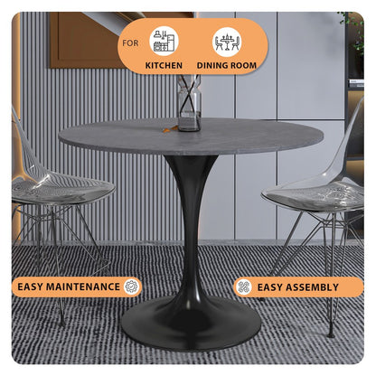 Verve Collection 36 Round Dining Table, Black Base with Sintered Stone Grey Top