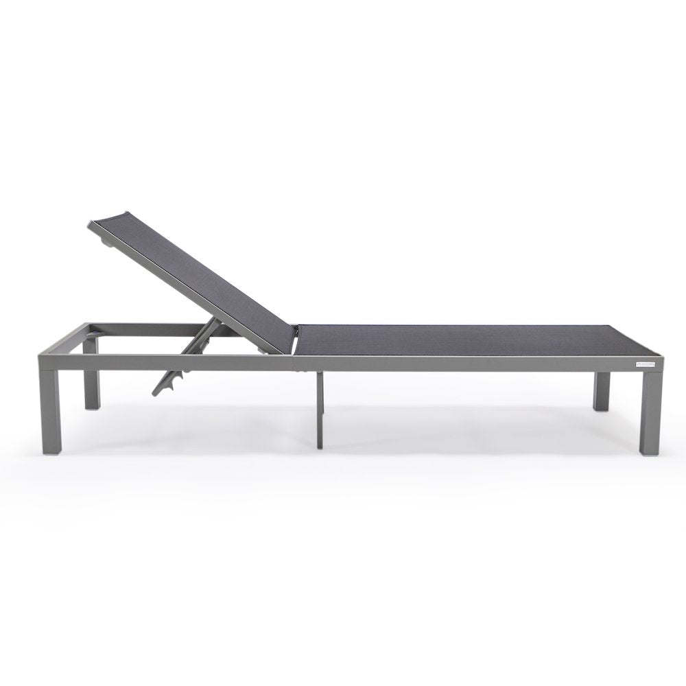 Marlin Patio Chaise Lounge Chair With Grey Aluminum Frame, Set of 2 in Black