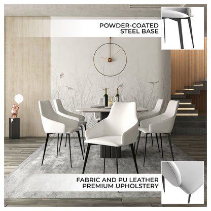 Sonnet Series Modern Dining Chair in Coconut White Fabric - Set of 2