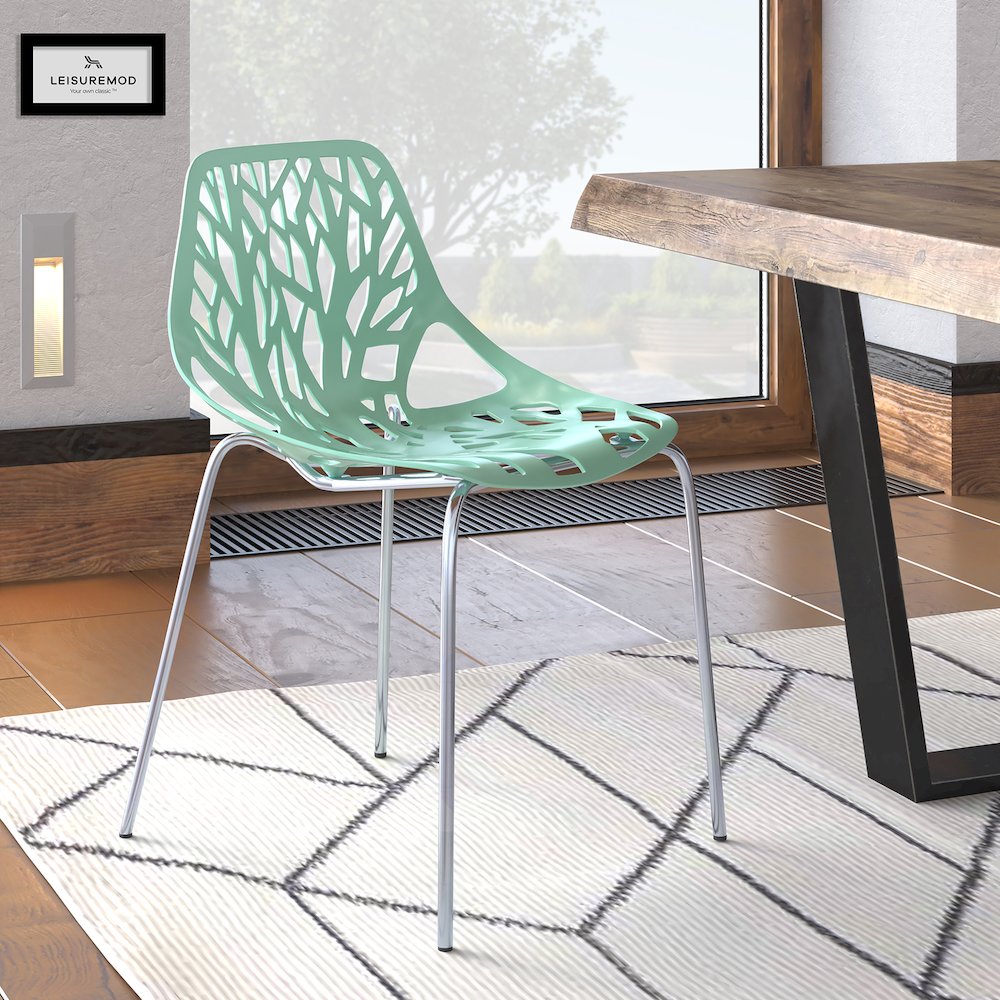 Modern Asbury Dining Chair w/ Chromed Legs, Set of 2