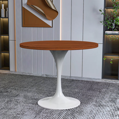 Verve Collection 36 Round Dining Table, White Base with Cognac Brown MDF Top
