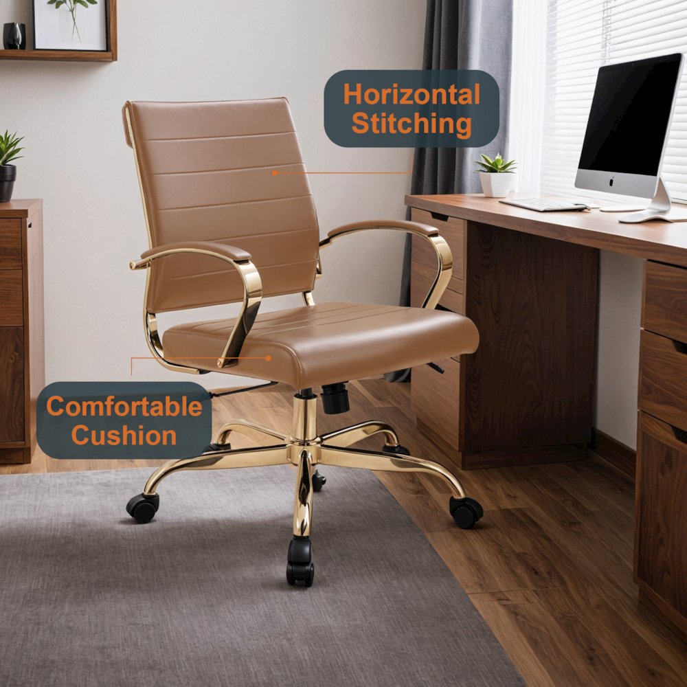 Benmar Home Leather Office Chair With Gold Frame