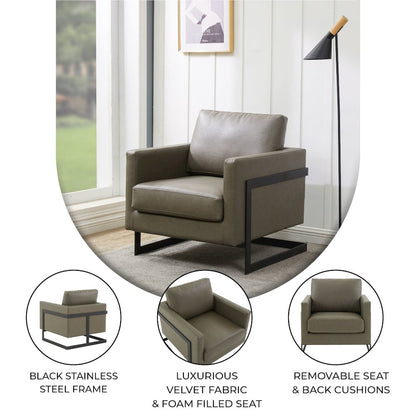 Lincoln Leather Accent Armchair With Black Steel Frame in Grey