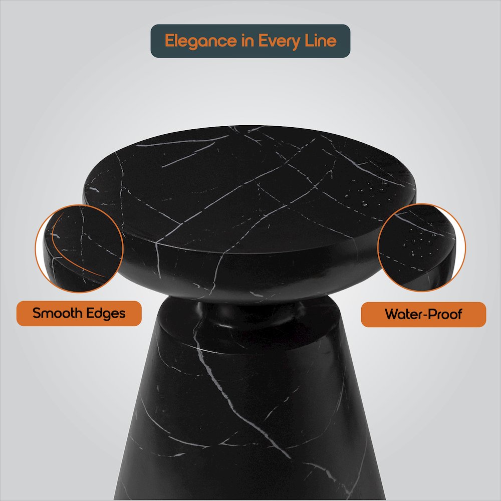 Isle Collection Fiberglass Outdoor Side Table in Marbled Black