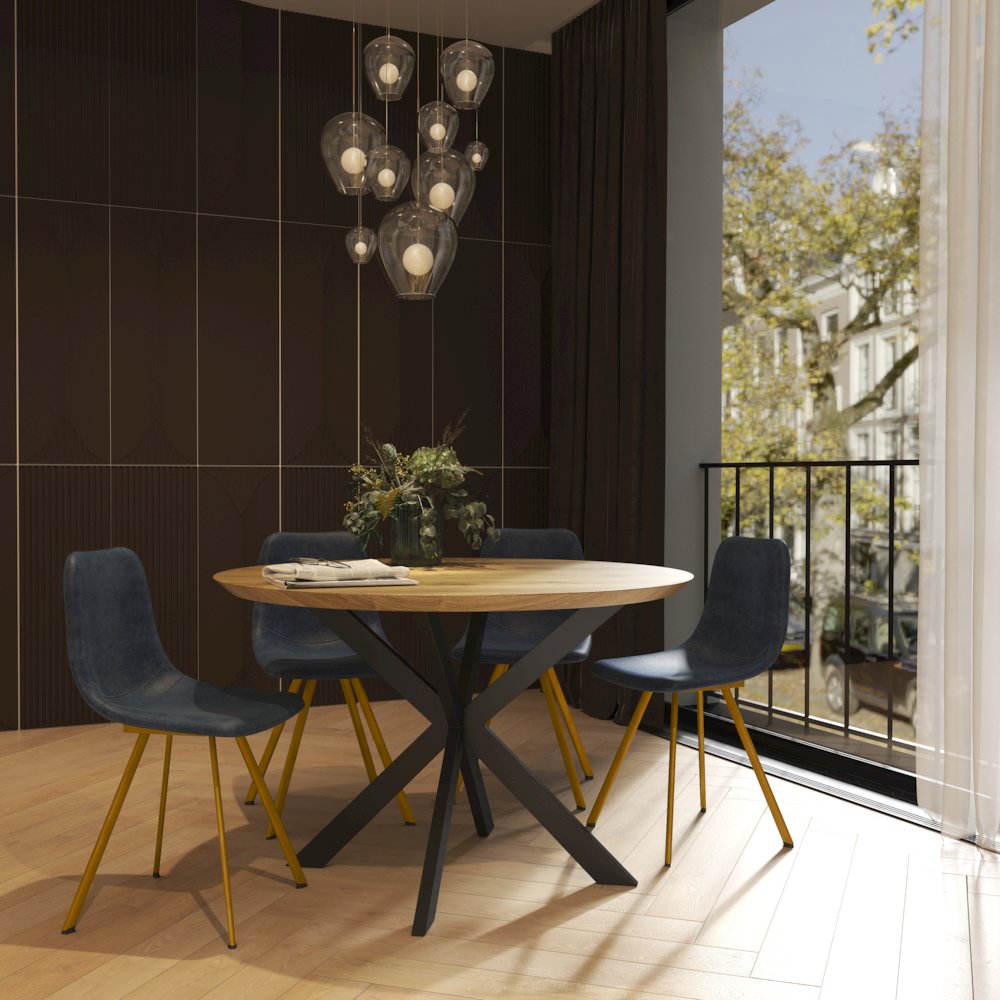 Markley Modern Leather Dining Chair With Gold Legs Set of 4