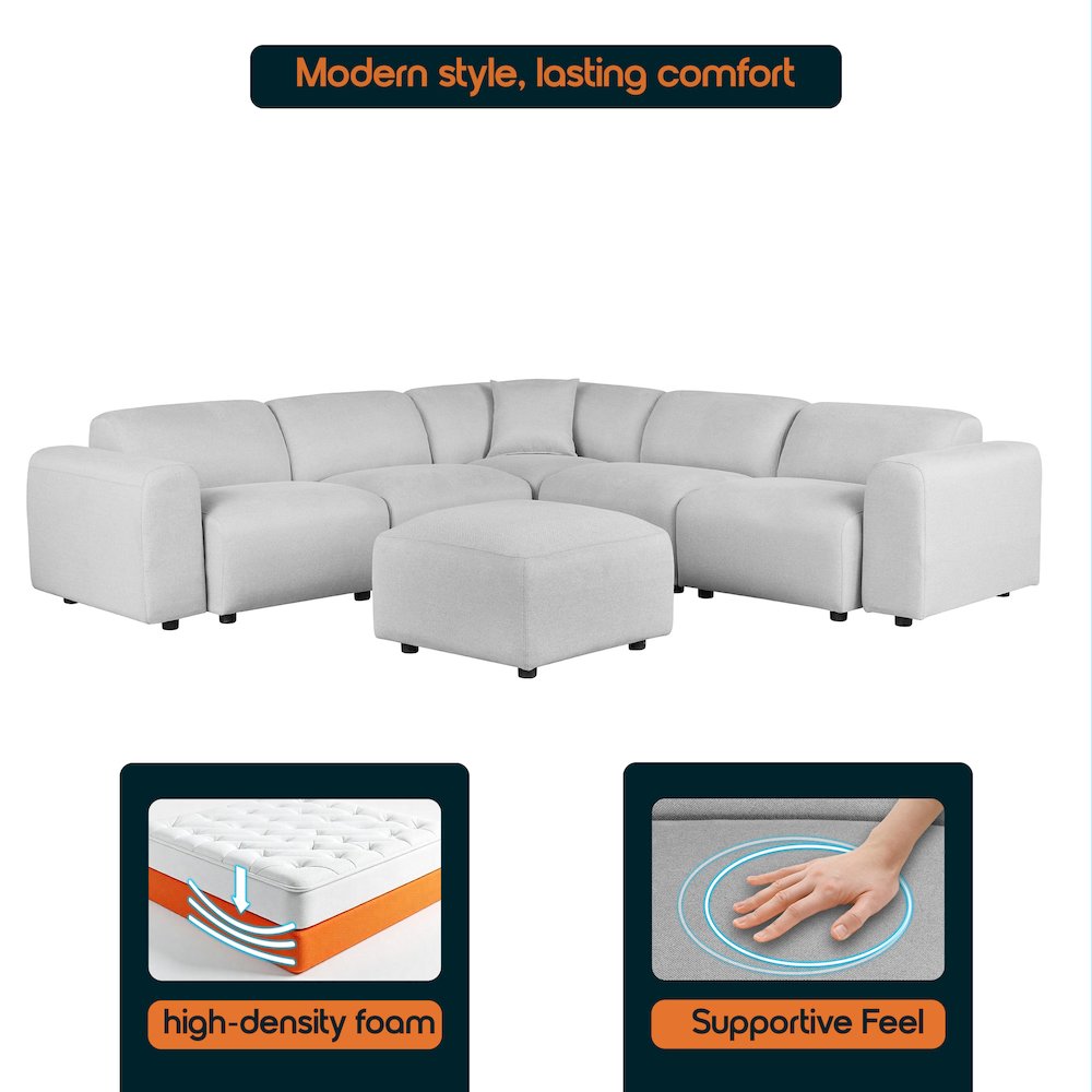 Whisper 6-Seater Conversation Set with Ottoman in Taupe